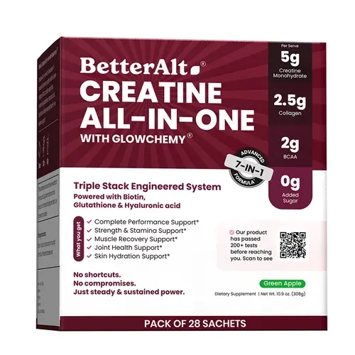 BetterAlt's Green Apple Creatine All-in-One with Glowchemy | Lab-Tested | Helps Support Strength, Recovery & Skin Health | 7-in-1 Formula | 28 servings