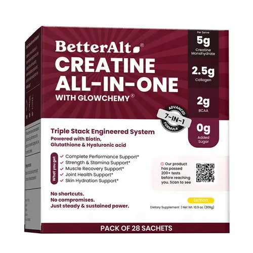 BetterAlt's Lemon Creatine All-in-One with Glowchemy | Lab-Tested | Helps Support Strength, Recovery & Skin Health | 7-in-1 Formula | 28 Servings