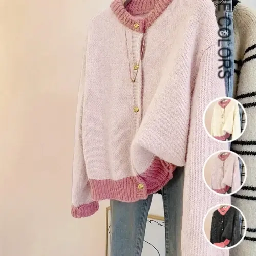 Women's Fall/Winter Thick-Knit Cardigan, Crew-Neck Long-Sleeve Button-Front Sweater, Comfortable Casual Top