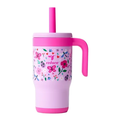 Reduce Kids' 14oz Sturdy Insulated Stainless Steel Tumbler Mug - Portable Spill-Proof Drink Bottle with Silicone Straw and Lid