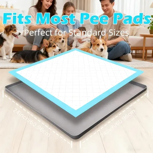 24x24 in Silicone Dog Pee Pad Tray - Raised Rim Spill-Proof Reusable Non-Slip Holder with Rollable Washable Liner for Puppy Potty Training, Easy Cleanup Pet Supply