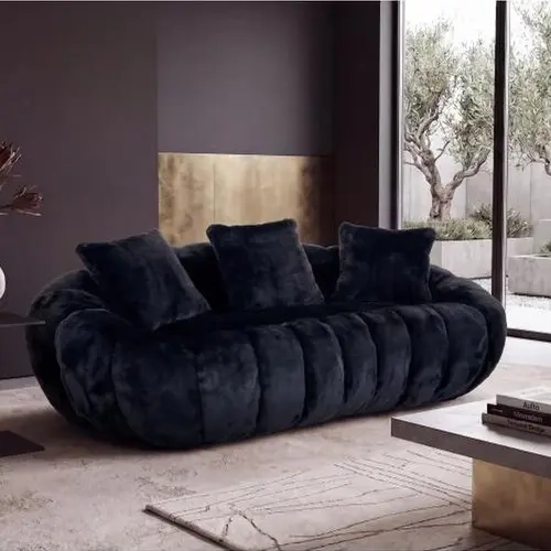Niccae Modern Floral-Shaped 2-Seater Indoor Sofa for Living Room, Ultra-Soft Faux Fur, Foam Fill, Fixed Arms, Gray, 1 Package Included, Modern Home Decor