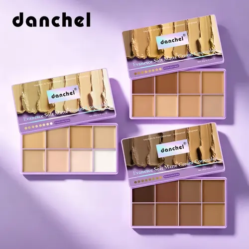 8-Color Matte Finish Makeup Palette Set - Flawless Full-Coverage Purple Corrector Concealer & Foundation, Dark Spot Concealer, Contour, Highlighter, Waterproof, Long-Lasting, Dark Tattoo Coverage, Ideal for Daily Commute & Back to School, All Skin Types