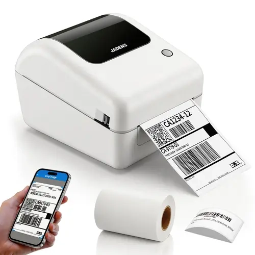 JADENS Bluetooth Thermal Label Printer with Built-in Bin, Wireless 4x6 for iPhone, Android, Windows & Mac, Includes 50 Labels, Compatible with USPS, UPS, Amazon, Etsy, Shopify (Black)