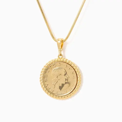 David Markstein Bronze 200 Lira Coin Necklace with Adjustable Chain
