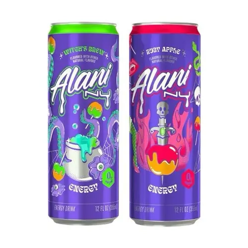 Alani Nu 2-Pack Energy Drink Bundle - Witches Brew Alani, Ruby Flavor, Low Sugar Energy Booster Multipack