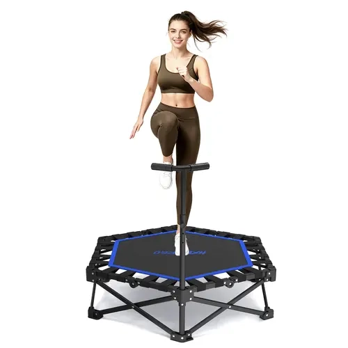 HXD-ERGO Compact Foldable Fitness Trampoline for Adults, Adjustable Foam Bar, 460lb Max Load, Steel Frame, Easy-Assembly Space-Saver Gym Equipment for Cardio Boost, Foldable Fitness Trampolines