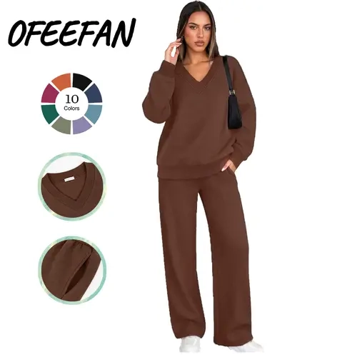 OFEEFAN Women's 2-Piece Loose Fit Workout Sets, Regular Sleeves Fall Fashion Sweatsuits, Women's 2 Piece Sets for Daily Wear