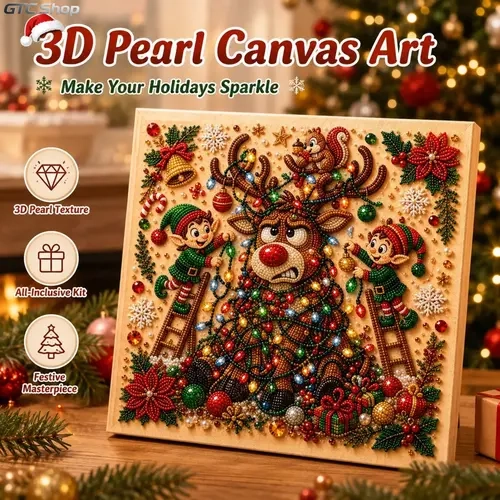 10x10in Beginner-Friendly Santa Themed Framed 3D Diamond Handicraft Making Kit with Resin Pearls, Festive DIY Home Wall Art & Holiday Gift, Camping Hiking Hammock Accessory (Crafting Tool for Outdoor Use)