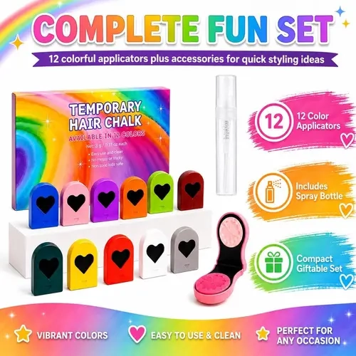 Temporary Hair Chalk Set - All-12pcs Washable Powder, Apply Easily, Safe & Fun Highlighting & DIY Coloring Accessory for Beauty & Personal Care Hair Styling, Events,sohochic