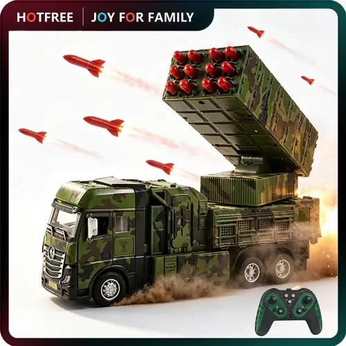 Hotfree RC Military Rocket Launcher Truck, 12‑Channel Remote Control Army Truck with 12‑Barrel Launchable Missiles, Realistic Camouflage Rechargeable Combat RC Vehicle Toy with Sound & Light Effects, Ideal Birthday Christmas Gift for Boys & Boyfriend