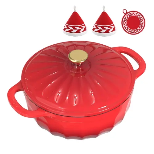 ROVSUN Enameled Cast Iron Dutch Oven 5QT / 7.5 QT Pot with Lid, Heavy Duty Cookware for Braising and Bread Baking, Stews, Roasting, Gradient Green Petal Texture, Equipped with Heat-Resistant Gloves & Pot Mat