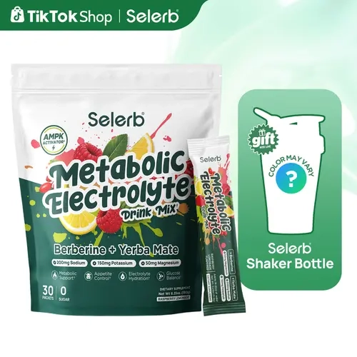 [Buy 2 Get 1 Gift Free ]Selerb Metabolic Electrolyte Packets, Daily Support Suger Free with Berberine,Yerba Mate, Green Tea, Cinnamon, ACV, Ashwagandha, Bitter Melon, Inulin-30 Packets Raspberry Lemonade Flavor,Buy 2 Get 1 Shaker Bottle Free