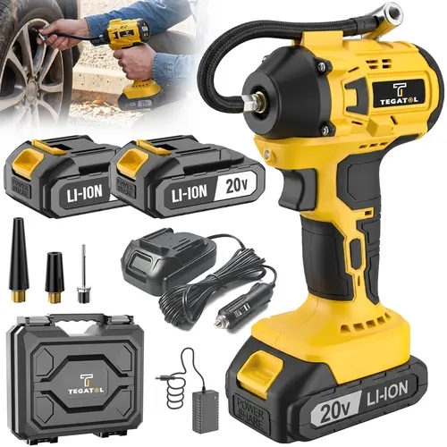 20V Cordless Tire Inflator Portable Air Compressor with Rechargeable Battery, Auto Shut-Off, DC Adapter, Fast Inflation for Car, Motorcycle Tires