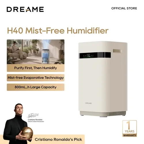 Dreame H40 Mist-Free Evaporative Humidifier, 800mL/h High Output, 6L Tank, 3-Stage Purification & Air Filtration, Quiet Sleep Mode for Large Rooms