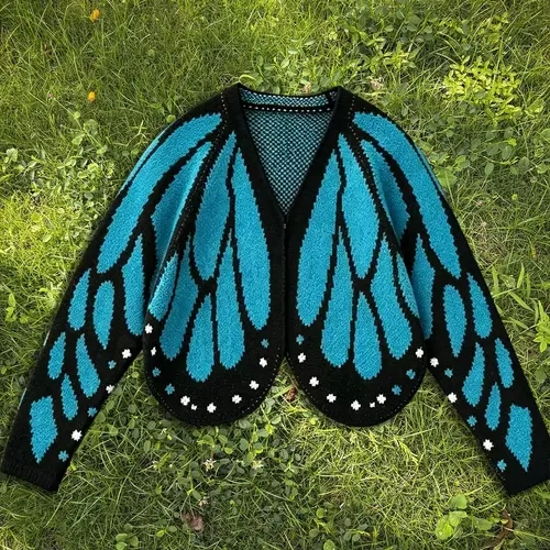 Women's Knitwear Short Butterfly Wing Knit Cardigan, Long-Sleeve V-Neck Open Front, Casual Fall Winter for Picnics, Parties, Travel
