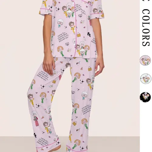 The Golden Girls Pajama Set, All Over Print, Fitted, Casual Style, Comfortable Sleepwear, Party Gift, Home Wear, Lounge Wear Set for All Seasons, Matching Pajamas
