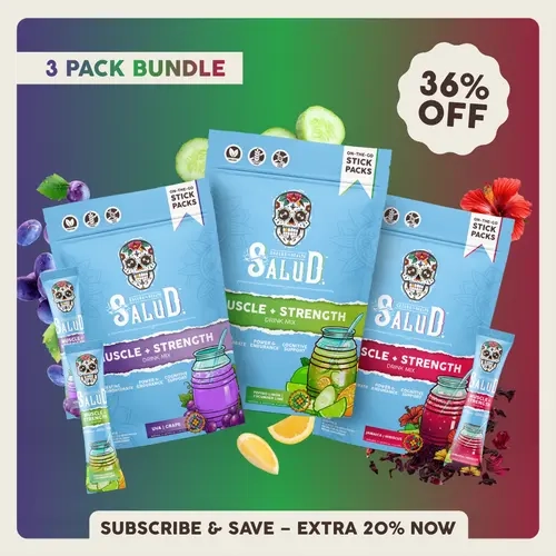 Salud 2-in-1 [Muscle + Strength - Trio] Daily Performance Drink Mix, Post Workout Recovery, Strength, Power, Endurance & Cognitive Support, 5g Creatine Monohydrate + 50mg Senactiv, 0g Sugar, Sports Nutrition (3-Pack, 45 Servings)