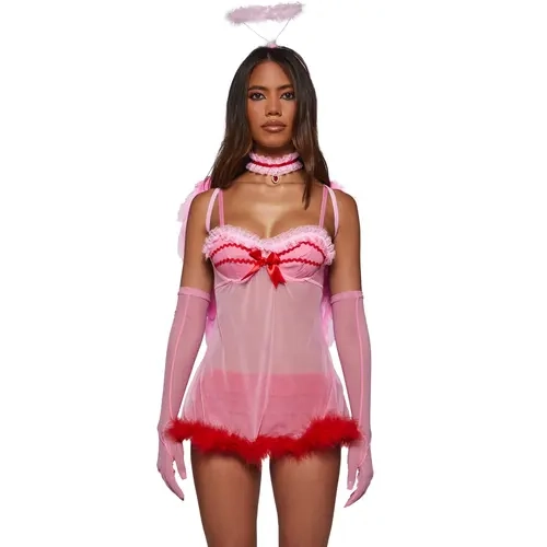 Pink Cupid Costume with Wings and Halo