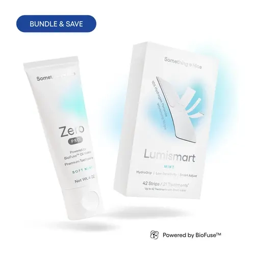 Whitening Kit Pro by Something Nice with Zero Pro 10% nHAp Toothpaste plus BioFuse Oil Matrix for Microbiome Support and Lumismart Whitening Strips, Low Sensitivity 10% Hydrogen Peroxide Whitening Bundle by the Bentist