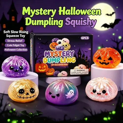 Halloween Slow-Rebound Mini Dumpling Squishies Toys, 4pcs/6pcs with Steamer Storage Boxes, Grimace Pumpkin & Little Devil Designs, Tactile Play Stress Relief Party Gifts