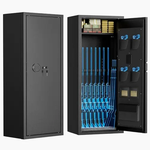 INTERGREAT 14-16 Rifle Gun Safe with Keyboard, Quick Access Large Gun Safe for Rifles, Locking Fireproof Gun Cabinet Rifle Safe with Gun Safes Pockets and Adjustable Rifle Rack for Home, Office（Black）