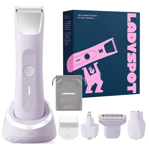 LADYSPOT Women's Electric Bikini & Pubic Area Trimmer Kit, Personal Care Gadgets, Hypoallergenic Ceramic Blade, 3 Safety Guards, Gentle Trim, Wet Dry Safe, Waterproof (Shower Ok), 90-Minute Shaving Time