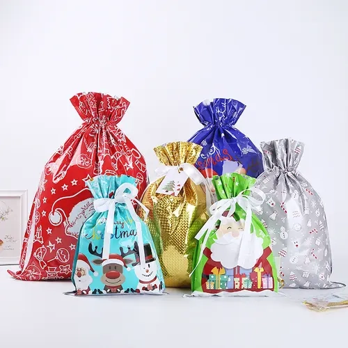 55PCS Christmas Gift Wrapping Set  (25 Gift Bags + 30  Gift Tags) Holiday Gift Pouches for Party Favors & Secret Santa
