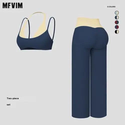 MFVIM women’s color-block halter two-piece athletic set, thin-strap backless sports bra, color-block fold-over high-waisted wide-leg yoga pants, butt-lifting fitness activewear set