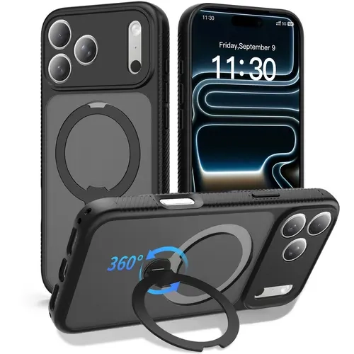 For iPhone 18 Pro Max, 17, 16 Plus 15 14 13 Pro Max Shockproof Case, Compatible With MagSafe, 360° Rotatable Ring Kickstand, Matte Cover