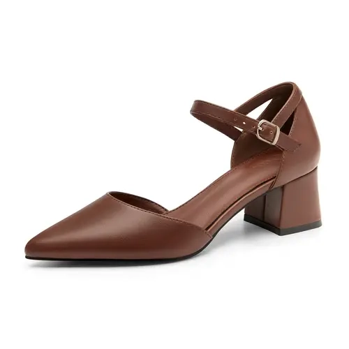 Coutgo Womens Chunky Low Heels Pointed Toe Ankle Strap Pumps Dress Shoes