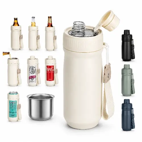 [Auction bidding][Maxso] 5-In-1 Vacuum Insulated Can Cooler, Drink Cover With Fizz Soda Lid For 12Oz 16Oz Regular Slim Cans And Beer Bottles, Multi-Purpose Cold Beverage Holder Portable Cup Mug Tea Thermal Leakproof Drinkware