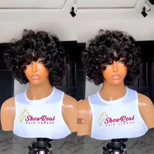 ShowReal 032 Curly Bob Wigs With Bangs Coco Bounce Bob Wig Omotola Wig Short Curly Wigs  Human Hair for Black Women Glueless Funmi Curly Bob Human Hair Wig Natural Loose Wig  Bouncy Curl#SohoChic #TikTokShopBackToSchool#DealsForYouDays