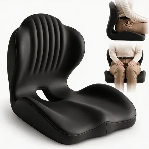 Ergonomic L-Shape Integrated Office Chair Upgrade Padded Seat Cushion - High-Density Memory Foam, Thick Cushion with Back Support, Breathable Tailbone Cutout for Coccyx Pressure Relief, Ideal for Office Chairs & Long-Hour Sitting