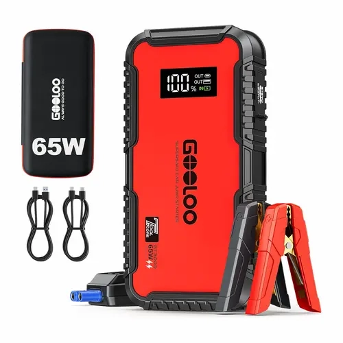 GOOLOO GT3000 Automotive Emergency Jump Starter - 12V 3000A Super-Safe Li-Ion Battery Booster Pack, 65W Quick Charge, Spark-Proof, LED Light (8.5L Gas/6.0L Compression Ignition Compatibility)