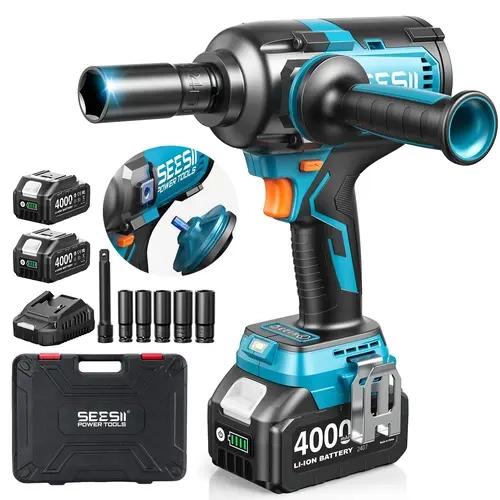 SEESII Electric Impact Wrench Detachable Handle - 1180 Ft-lbs (1600 N·m) 1/2" High-Torque, 21V Cordless + 2x 4.0Ah Batteries | for Car/Truck/Mower/Industrial Tasks,WH12 Ultra Pro