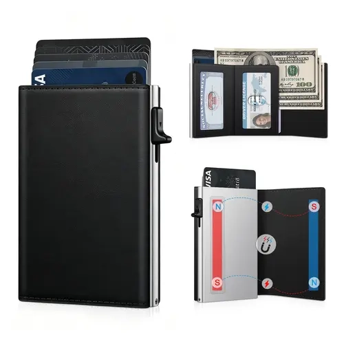 Sohochic Aluminum Alloy Wallet - Men's RFID Blocking Slim Profile Business Minimalist Pop-Up Card Holder, Unisex Couple Front Pocket Wallet with 9-14 Card Slots, ID Window, Cash Slot, Ideal Daily Carry Gift
