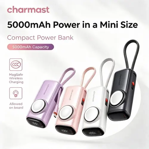 Charmast 5000mAh Mini Power Bank, 20W Fast Charging Portable Charger with Built-in USB-C Cable, Apple Watch Wireless Charger, Compact Lightweight Battery Pack for iPhone & Android  #TikTokShopFallDealsForYou