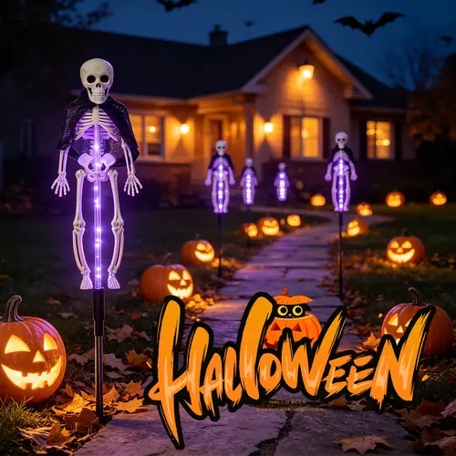 Qawtor 2-Pack ABS Plastic Solar-Powered Skeleton Stake Lights, Glowing LED Outdoor Halloween Decor, Spooky Garden Yard Ornaments for SohoChic Festive Decorations