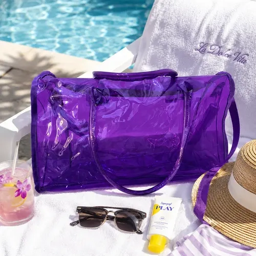 Women's Transparent Look PVC Clear Jelly Duffel Bag - Waterproof Gym Travel Tote Bag with Shoulder Strap, Large Capacity