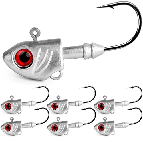 6pcs Swimbait Jig Heads with Stacked Cone Keeper, Minnow Style Eye Fishing Jig Head 1/8 1/4 1/2 1oz  Jig Heads Freshwater Saltwater Fishing Fishing Tackle