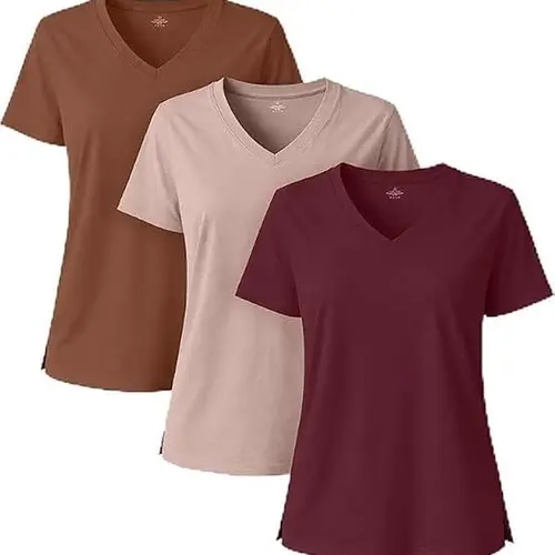LUX DECOR Women’s Soft & Stretchy Casual V-Neck T-Shirts with Side Slits - Lightweight & Breathable Casual Top for Girls