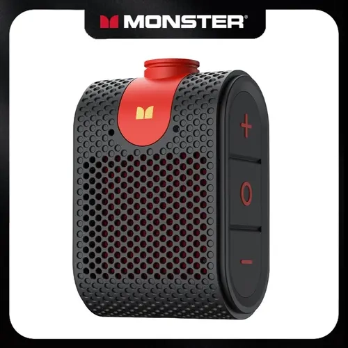 Monster Rechargeable Wireless Bluetooth 6.0 Clip-On Speaker - Compact Audio Device, Powerful Bass, IPX7 Waterproof, TWS Stereo Pairing, Built-In Flashlight & SOS Mode, Magnetic Bike Mount, 165H Playtime, Card & Streaming Support for Camping, Hiking