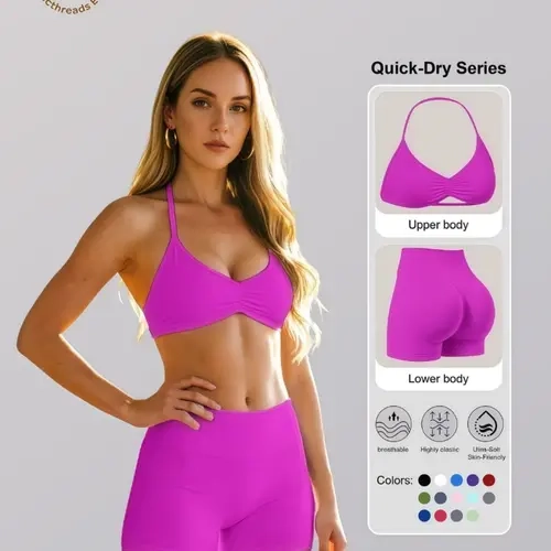 Women's Solid Color Halter Top & High Waist Shorts Sports Set, Yoga Outfits, Sporty Breathable Quick Drying for Yoga Gym Workout Running