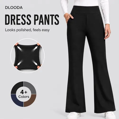 DLOODA Women's Minimalist Stretchy High-Waisted Bootcut Pants for Women - Pull-On, Fitted, Basic Style Bottoms with Pockets, Business Dress Pants, Office Work Clothes