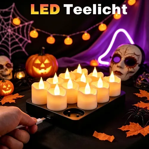 6-Pack Rechargeable LED Flameless Candle Lights with Remote - Long Wick-Style Tea Lights, White Base, Dimmable Decorative Atmosphere Novelty Home Decor Lamps for Halloween, Christmas Gifts, Decorative Atmosphere Lighting
