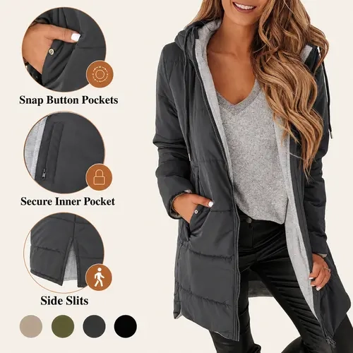 Imily Bela Womens Warm Puffer Down Jacket Hooded Winter Casual Lightweight Mid Quilted Coat with Pockets