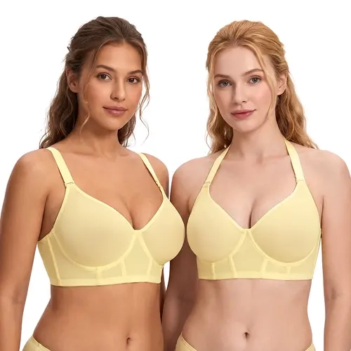 HSIA Flowline Sheer Mesh Longline Sexy Unlined Underwire 3/4 Cup Bra Halter Bra Fuller Bust Support Detachable Straps Daily Bra