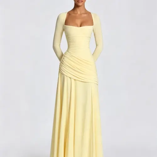 Women's Elegant Long Dress, Plain Color Slim-Fit Ruched Knitted Dress, Sleeveless Design, Perfect for Weddings and Special Occasions
