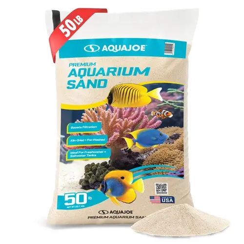 Aqua Joe Aquarium Sand - Premium Kiln-Dried Dust-Free Fine-Grain Fish-Friendly Substrate, Natural Look, for Freshwater & Saltwater Tanks, 50-Lb Bag Aquarium Supplies